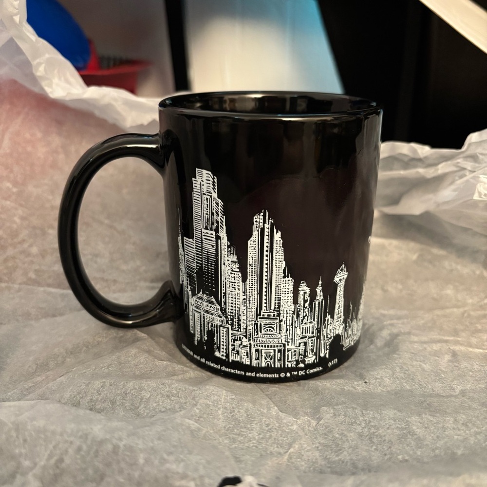 Color Changing Batman and Joker DC Black and White Gotham Skyline Ceramic Mug